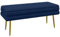 HOMCOM Banc de Rangement, Bout de lit, Coffre de Rangement avec Assise Aspect Velours et Pieds Acier, 100 x 37,5 x 42 cm, Bleu et doré