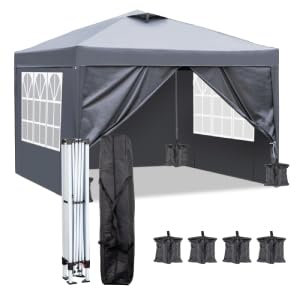 LEADZM Pop-up Pavillon 3 x 3 m – Faltpavillon mit Belüftung & 4 Seitenteilen + Sandsäcken | Wasserdicht, Winddicht, UV-Schutz 50+ | Stabil & Höhenverstellbar für Garten, Party & Camping,Anthrazit
