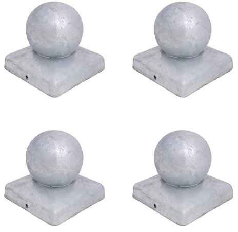 Galvanised Square Metal Fence Gate Post Cap With Ball Flange 100mm x 100mm 4