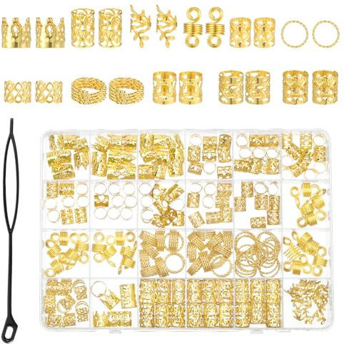 220 Stück Haarschmuck Gold Haarperlen Zum Klipsen, Haarperlen Festival, Braids Schmuck, Dreadlocks Schmuck für Damen für Braids Zubehör Dekoration Haar Accessoire