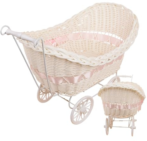 fayarrd Kinderwagen Deko - Rustikaler Rattan-Imitat Vierrädriger Wagen | Wohnaccessoire Für Outdoor Reisen Blumengestecke Indoor Fotografie Ostern