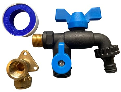 Double/SingleOutlet Ultra Tough Nylon Garden Tap+Brass 15mm Wallplate+PTFE Tape (Double Butterfly)