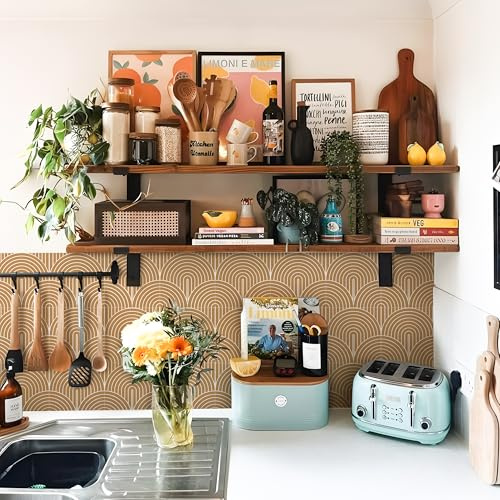 Alwayspon Tile Sticker, 25PcsX15cm/6inch Yellow Brown Self Adhesive Stick on Tiles Transfer Sticker for Bathroom Kitchen, Splashback, Peel and Stick Vinyl Floor Wall Tiles Sticker