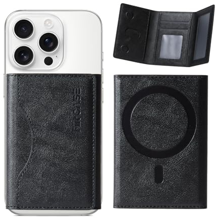 FiitCASE für MagSafe Wallet Magnetischer dreifach Faltbarer Kartenhalter, starker Magnet, minimalistische Handy-Brieftasche, kompatibel mit iPhone 16/15/14/13/12 Pro Max Plus (Luxuriöses Schwarz)