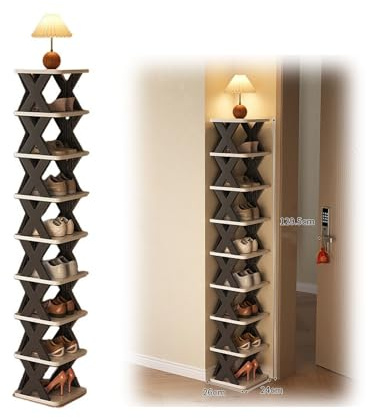 Schuh Regal Stapelbar, Vertikales Schmales Schuhablage Mit 2-9 Ebenen, Platzsparendes Schuhschrank Organizer, Schuhaufbewahrung Schuhturm Für Eingangsbereich Flur Ecke(Black,26*24*81.5 cm(6-Tier))