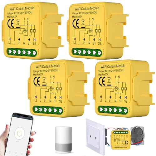 Módulo de interruptor de persiana inteligente WiFi, 4 unidades, interruptor inteligente de persiana con ajuste de tiempo de funcionamiento para cortinas, persianas y toldos, compatible con Google Home