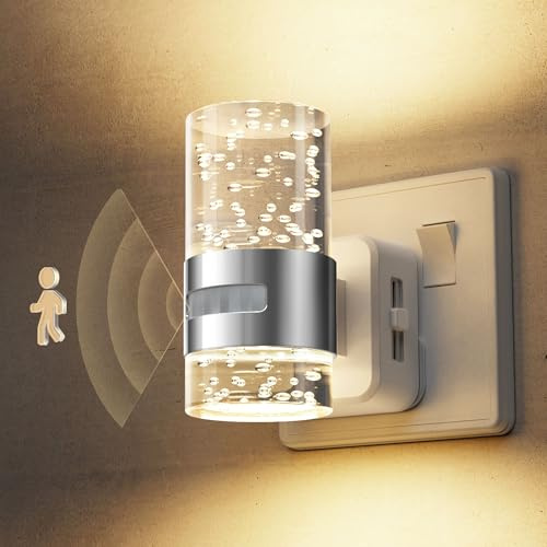 LOHAS-LED Night Light, Motion Sensor Night Light Plug in Wall, ON/Off/AUTO | 3000K Warm White, 0-100LM Dimmable, Modern Acrylic Plug in Nightlight for Hallway Kitchen Bedroom