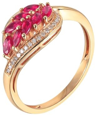 Homxi Hochzeitsringe Ringe 375 Gold Damen, Blätter mit Erstellter Rubin 0,416 Karat und Moissanit, Eheringe und Verlobungsringe Damen Ringe Rot Gold Größe 62 (19.7)