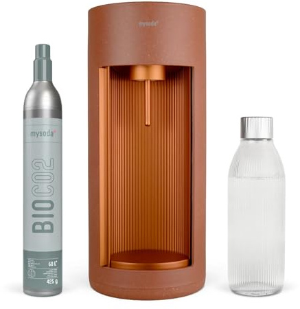 Mysoda: Glassy Wassersprudler - Terracotta | aus Holzkomposit und Aluminium mit 1L Glasflasche (mit C02-Zylinder)