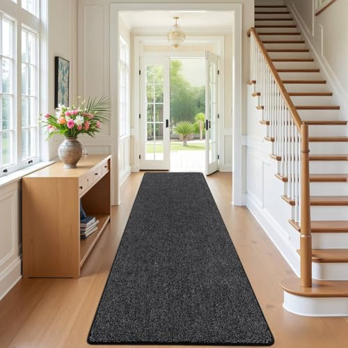 SHACOS Läufer Flur rutschfest 60x300 cm, Waschbarer Teppich Läufer Schwarz | Kurzflor Teppichläufer Lang Modern, Langer Flurläufer Weich, Küchenteppich Waschbar, für Flur, Eingang, schlafzimmer