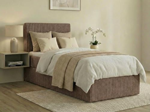 A&J MöbelLand Boxspringbett RALF 90x200 mit Bettkasten und Visco-Topper – Bonellmatratze H2 – Stauraum Rechts – Braun
