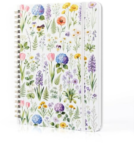 Notizbuch A5 Liniert, Spiral Notizbuch, Florales Hardcover Notizbücher | mit 136 Seiten 100Gsm Dickes Papier für Arbeit, Schule, Studium und tägliches Schreiben