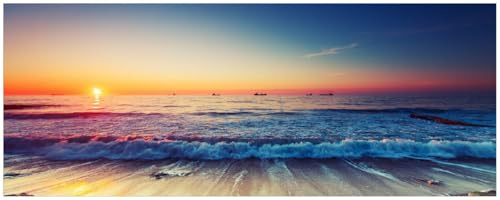 Wallario Küchenrückwand selbstklebend 115 x 50 cm, Motiv: Sonnenuntergang am Meer mit Wellen am Strand | Spritzschutz abwischbar & pflegeleicht