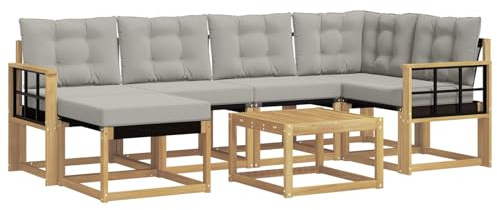 vidaXL Outdoor-Sofagarnitur mit Kissen 7 pcs Weiß und Hellgrau, Garten-Sofa-Set, Moderne Outdoor-Möbel, Elegante Patiositzgelegenheiten, robuste Textilene-Sofas
