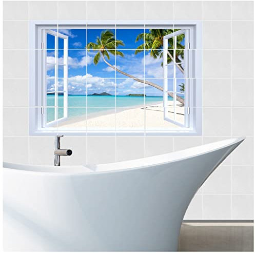 FoLIESEN Fliesenaufkleber - Deko-Bild für Bad, Küche, Badezimmer - Dekoration Fliesen-Bild selbstklebend - Sandstrand, Fliese - Bild (BxH):15x20 cm - 90x60 cm / 18-tlg.