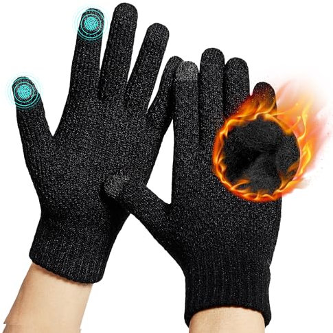 DOVAVA Handschuhe Herren schwarz,Strick Handschuhe Herren,Touchscreen Handschuhe Fahrradhandschuhe,Handschuhe Damen in Schwarz Dunkelgrau und Khaki mit weichem Innenfutter (Schwarz)
