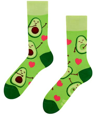 Dedoles Socken Unisex Damen Herren & Kinder Baumwolle viele lustige Designs 1 Paar Geschenk links rechts verschieden, Farbe Grün, Motiv Avocado-Liebe, Gr. 35-38