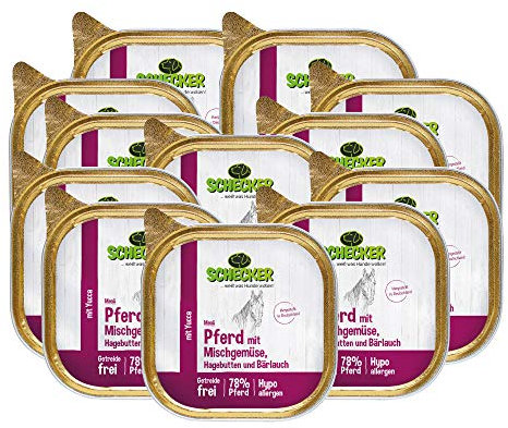 Schecker Nassfutter - Hundemenü - Pferd mit Mischgemüse - 12 x 200 g - 78% Pferd - getreidefrei - hypoallergen - 12 x 200 g