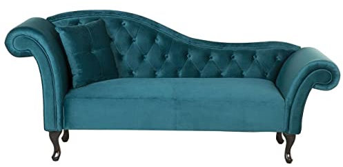 Beliani Chaiselongue Samt blau grün Links gesteppt mit Kissen Chesterfield-Stil Lattes