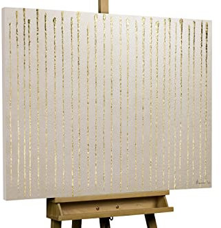 KunstLoft Leinwandbild | 100% HANDGEMALT | 100x75cm | Gemälde 'Goldenes Gefängnis' | Abstrakt | Gold Schwarz | Wandbild Wohnzimmer