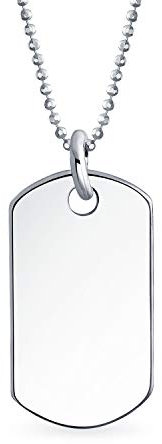 Gravieren Sie Mittel Plain Einfach Basic Cool Men'S Identifikation Militär Armee Dog Tag Anhänger Halskette Für Männer Jugendliche Poliert .925 Sterling Silber Kleine Mittlere Große Größen