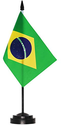 ANLEY Brasil - Juego de banderas de escritorio de lujo。 6 x 4 pulgadas。 bandera brasileña de escritorio en miniatura con poste sólido de 12 。 colores vivos y resistente a la decoloración