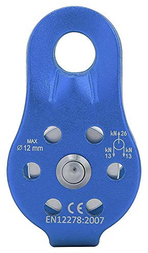 Jadeshay Pulley Wheel Aluminium Alloy Heavy Duty Single Rope Pulley Block for 12mm Rope Climbing 26KN(Blue)