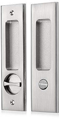 NCL Sliding Bathroom Door Lock, Brushed Nickel Sliding Door Handle