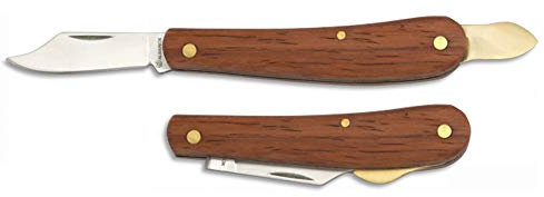 Tiendas LGP -Albainox 01237- Navaja Injertar a Pua, Plegable Madera, Acero INOX. Hoja 5,4 cm. Incluye Pua