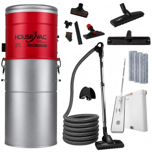 HouseVac Aspirapolvere centrale HV-755ST-35H + kit di accessori Premium da 7,5m|potenza di aspirazione 755 AirWatts, motore Ametek da 1700 W, 2 turbine|Soft START/STOP| Filtro ciclonico ibrido