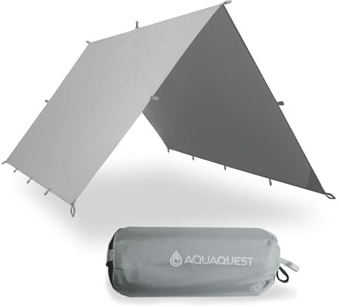 AquaQuest Guide wasserdichte Campingplane - Ultraleichter Biwak-Unterschlupf oder Regenschutz - Wandern, Hängematte & Überleben, 4,5 x 4,5 m Grau
