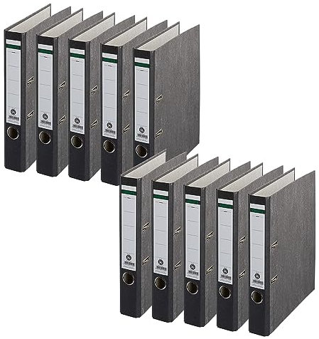 Centra Standard-Ordner, Wolkenmarmor, 10er Pack, Recycling, Blauer Engel, LGA Zertifikat, A4, 5,2 cm breit, bis zu 350 Blatt (80 g/m²), Kantenschutz, Griffloch, schwarz, 628577