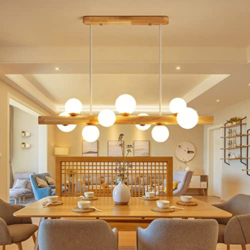 JMrider Retro Pendelleuchte Gummi Holz Hängeleuchte G9 Mit Glasschirm Höhenverstellbarer Pendellampe Esszimmer Schlafzimmer Wohnzimmer Café Bar Hängelampe Esstisch Beleuchtung Kronleuchter,9 heads