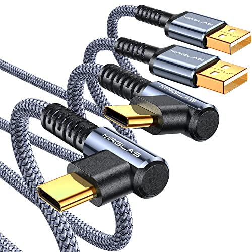 MRGLAS Ladekabel USB C [2er Set, 2m+2m] 3,2A Schnellladung USB auf USB C kabel, 90° Winkel USB C Ladekabel für Samsung S24 Ultra S24+ S24 S23 S22 S10 A73 A72 A53 Huawei P60 iPhone 15 Pro 15 Pro Max