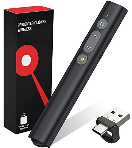 2-in-1 USB Typ C Präsentations-Clicker mit Laserpointer, kabelloser Präsentation für PowerPoint Präsentation PPT Clicker, 2,4 GHz Presenter Fernbedienung Slide Advancer mit hellrotem Laserpointer