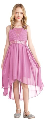iEFiEL Mädchen Kleid Festlich Glitzer Festkleid Mit Pailletten Hochzeit Blumenmädchenkleider Prinzessin Kleid Vokuhila Cocktailkleid Partykleid