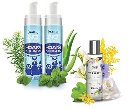 Wahl No Rinse Shampoo 200 ml (Pack of 2) + Wahl Dog Perfume Spray Baby Powder Scent 100 ml