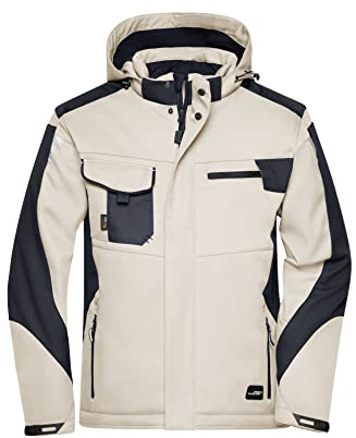 James & Nicholson Workwear Winter Softshell Jacke - Hochfunktionelle Softshelljacke mit warmem Innenfutter | Farbe: stone/black | Grösse: XXL