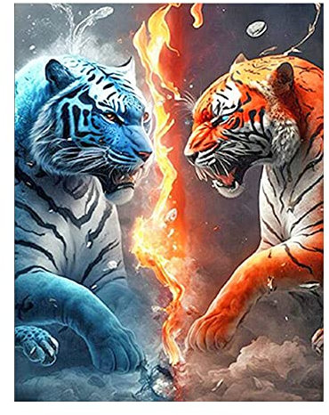 DCIDBEI Diamant Painting Tiger Neonfarben Diamond Painting Wei Er Tiger Spiegelbild Diamond Painting Blauer Tiger Diamant Stickerei Diamant Painting Bilder Erwachsene Tiere Perlenbild Ice Tiger Feuer