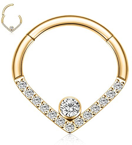 16G Daith Ohrringe Chirurgenstahl Daith Piercing Teardrop Septum Schmuck Gold Septum Ring Conch Hoop Ring mit CZ Higned Segment Septum Clicker Nasenring Rook Helix Knorpel Tragus Creolen 8mm