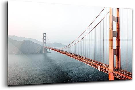 Wallfluent Wanddekoration 100x50 cm Glas Glasbild Wohnzimmerdekoration Küche - Golden Gate Bridge in San Francisco