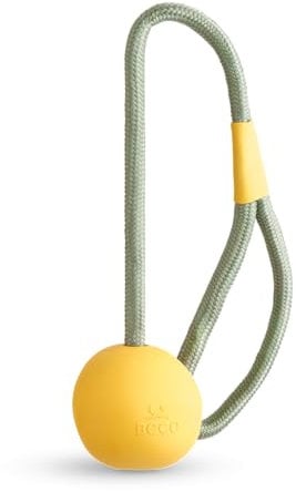 Beco Dog Toy - Natural Rubber Ball on a Rope Toy for Dogs - Yellow