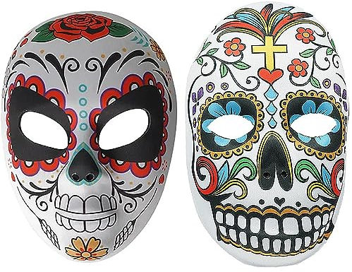 TRIXES 2-teiliges Halloween-Zuckerschädel-Maskenset – Tag der Toten-Maske – Mexikanische Maskerade – Cosplay-Kostüm-Partyzubehör – Mehrfarbiger Zuckerschädel
