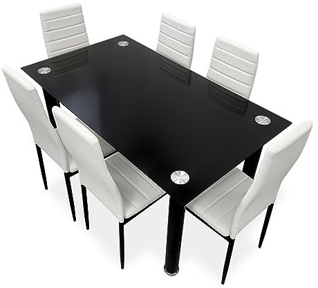 Duérmete Online - Pack Mesa de Cristal de Comedor o Cocina + 6 Sillas Color Blanco a Juego, Modelo Döme, Prácticas y Funcionales