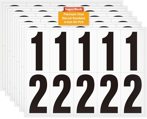 4 inch Self Adhesive Numbers for Mailbox, House Numbers, Reflective Mailbox Number, Trash Cans Number, for Outside, 60 PCS (Black/White)