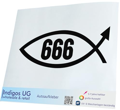 INDIGOS UG Auto Aufkleber Auto - 300x120 mm - 666 Fisch - schwarz - Selbstklebender Sticker für Auto, Fenster, Bus oder LKW - UV-beständig & wetterfest