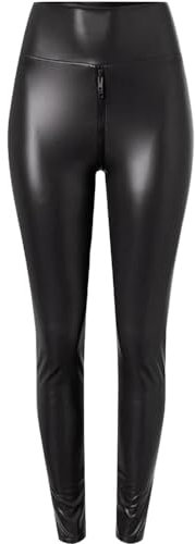 GuyAna Damen-Leggings aus Kunstleder mit Zwei-Wege-Reißverschluss im Schritt, Stretch, Leggings aus mattem Leder, Kunstlederhose (Black,XS)