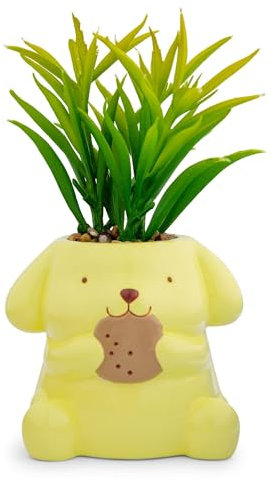 Toynk Sanrio Pompompurin 3-Inch Ceramic Mini Planter With Artificial Succulent