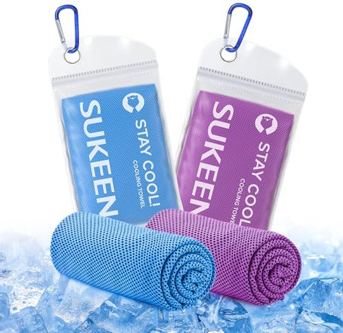 Sukeen Fitness Kühlhandtuch 2 Stück (101.6x30.5 cm) - Cool Towel, Eis-Handtuch für Gym, Golf, Yoga, Sport, Camping - Kühlendes Handtuch für Hals