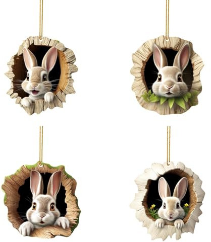 Osterdeko Acryl Anhänger Ostern Hase Ornamente Ostergeschenk Osterdekoration, 2D Acryl Ostern Deko Anhänger Osterhase Osterschmuck Osterhasen Hasen Anhänger zum Aufhängen Ostern Frühling (#CC-4pcs)